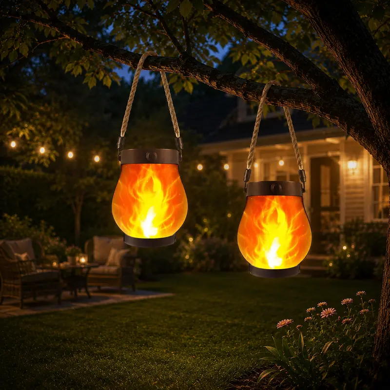 Solar Lanterns Outdoor with Ultra-Real Flame
