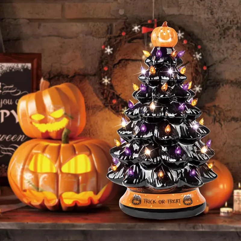Halloween Ceramic Christmas Tree Home Decoration with Orange Pumpkin Head