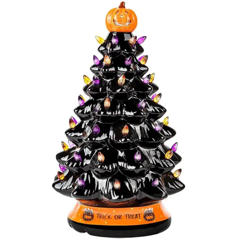 Halloween Ceramic Christmas Tree Home Decoration with Orange Pumpkin Head