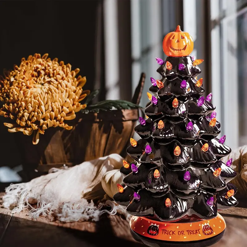 Halloween Ceramic Christmas Tree Home Decoration with Orange Pumpkin Head