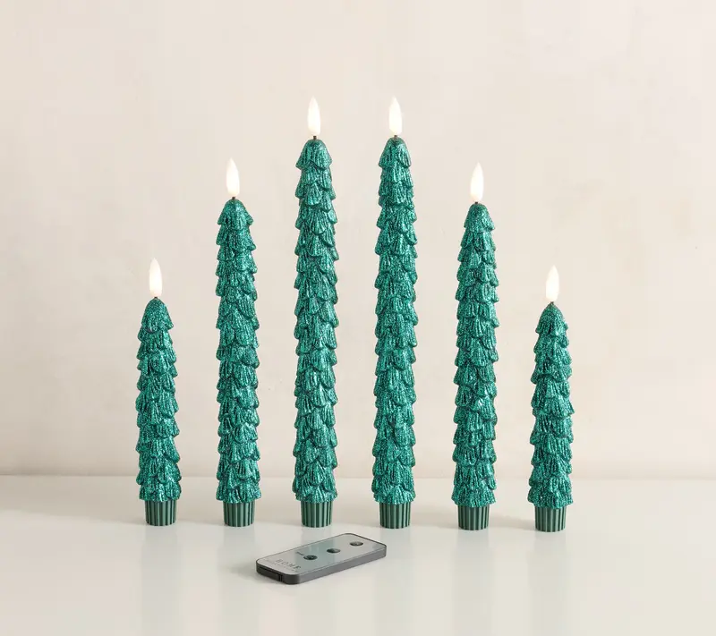 Set of 6 LED Wax Christmas Tree Tapers