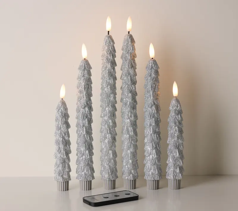 Set of 6 LED Wax Christmas Tree Tapers