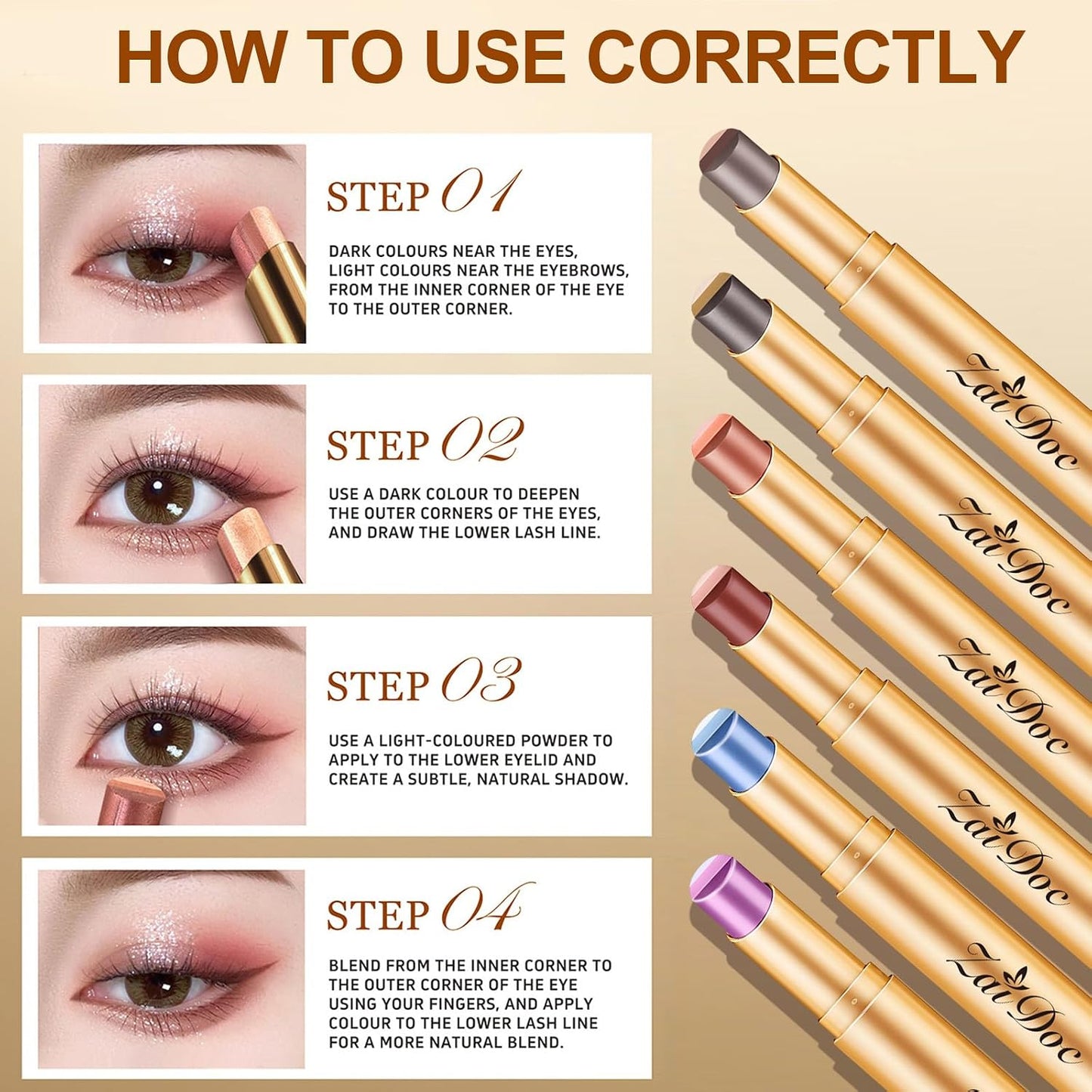 3 Color Eyeshadow Stick in Set of 6