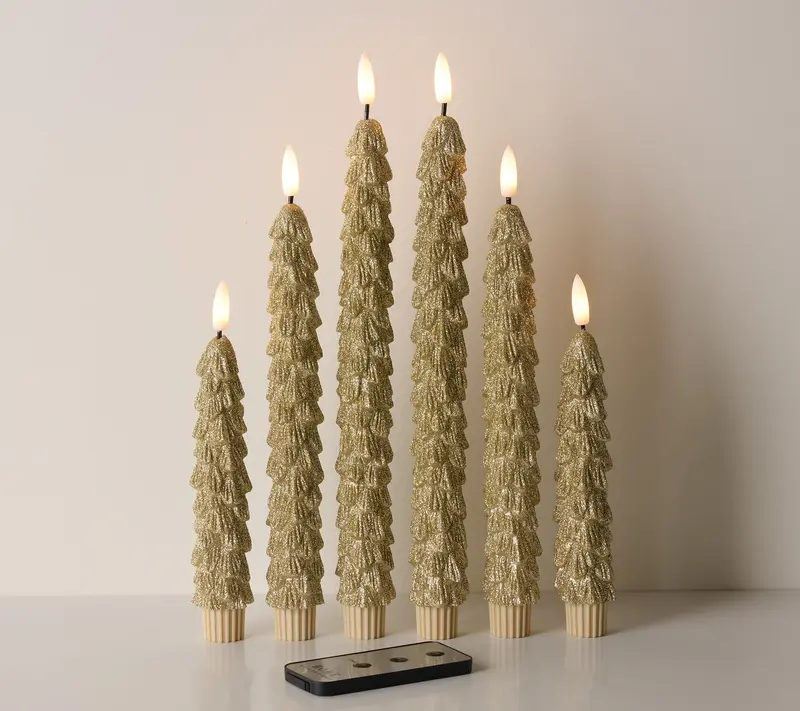Set of 6 LED Wax Christmas Tree Tapers