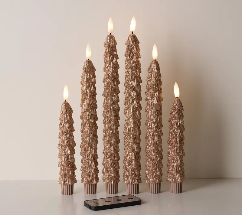 Set of 6 LED Wax Christmas Tree Tapers