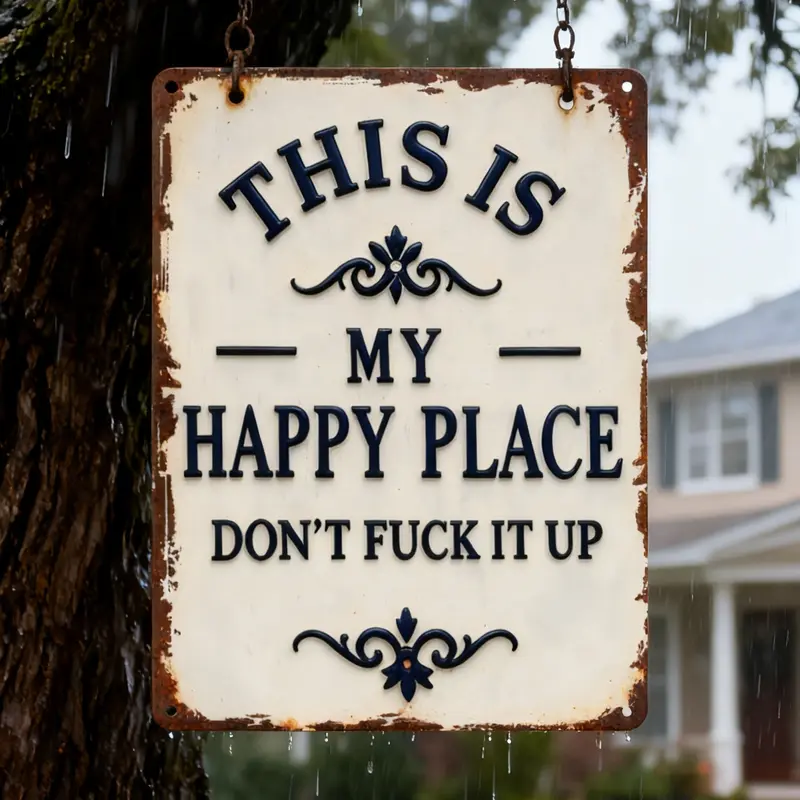 Rustic Aluminum "My Happy Place Don't Fxxk it Up" Metal Sign