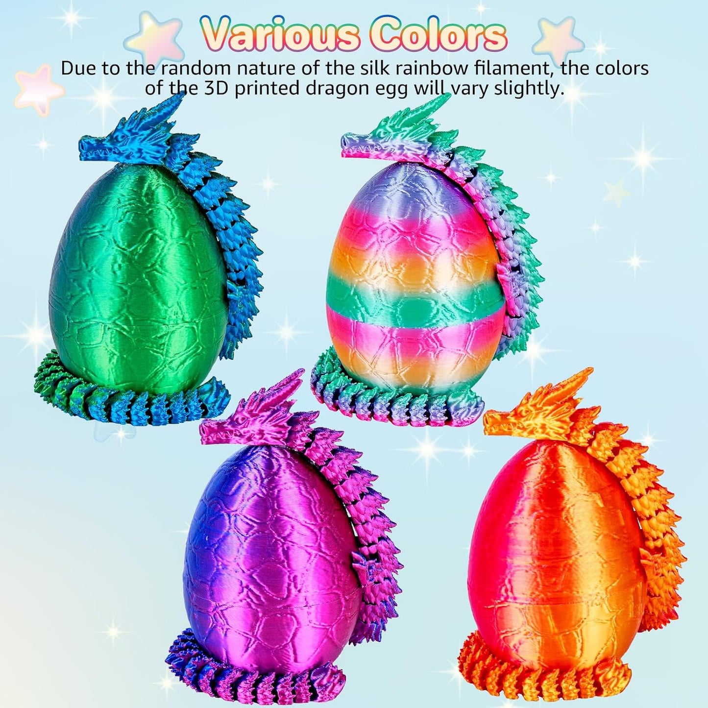 4Pcs 3D Printed Dragon Eggs with Articulated Dragon Inside