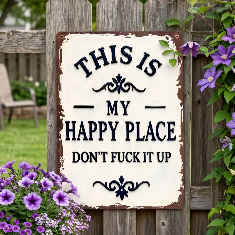 Rustic Aluminum "My Happy Place Don't Fxxk it Up" Metal Sign