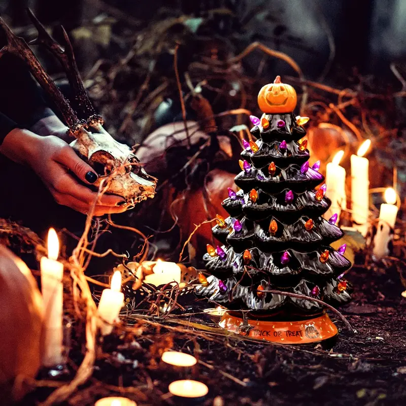 Halloween Ceramic Christmas Tree Home Decoration with Orange Pumpkin Head