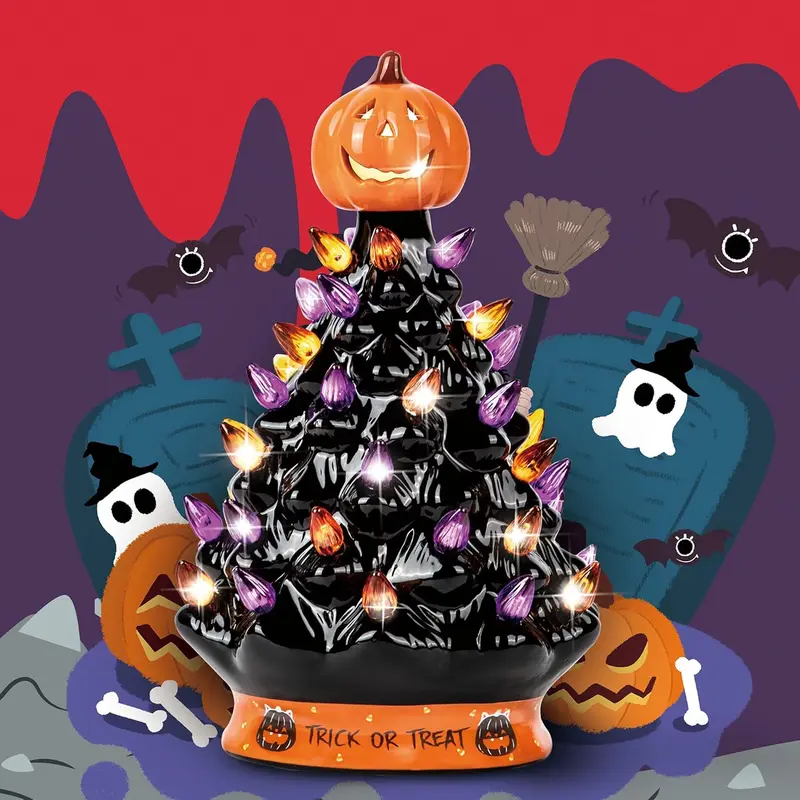 Halloween Ceramic Christmas Tree Home Decoration with Orange Pumpkin Head